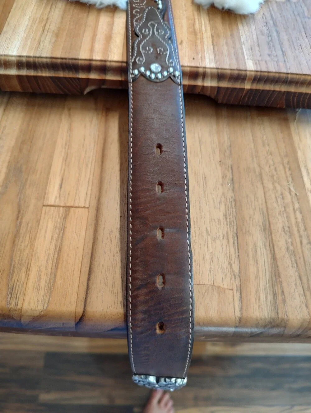 Tony Lama Leather Western Cowgirl Tooled Rhinestone Brown Bling Belt SZ: 32